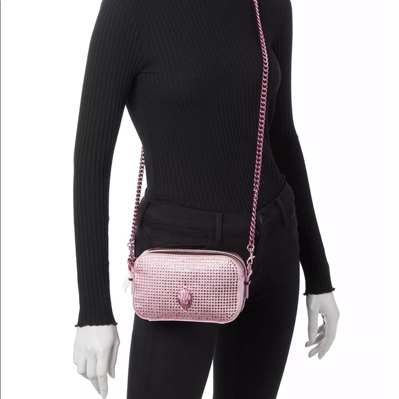 KURT GEIGER LONDON Kensington Small Patent Pink Rhinestone Leather Camera Bag - Picture 6 of 10